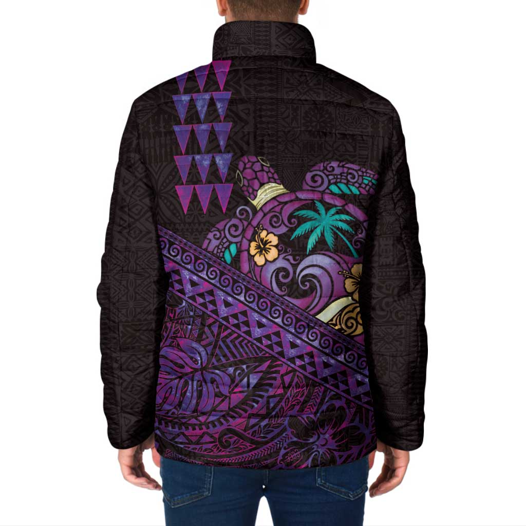 Hawaiian Abstract Sea Turtle Padded Jacket Polynesian Tapa Art and Kakau Tattoo Purple WaterColor LT03 - Polynesian Pride