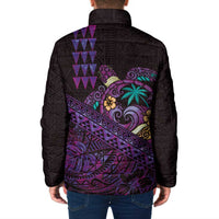 Hawaiian Abstract Sea Turtle Padded Jacket Polynesian Tapa Art and Kakau Tattoo Purple WaterColor LT03 - Polynesian Pride