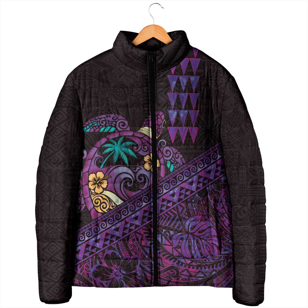 Hawaiian Abstract Sea Turtle Padded Jacket Polynesian Tapa Art and Kakau Tattoo Purple WaterColor LT03 - Polynesian Pride