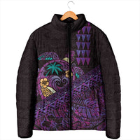 Hawaiian Abstract Sea Turtle Padded Jacket Polynesian Tapa Art and Kakau Tattoo Purple WaterColor LT03 - Polynesian Pride