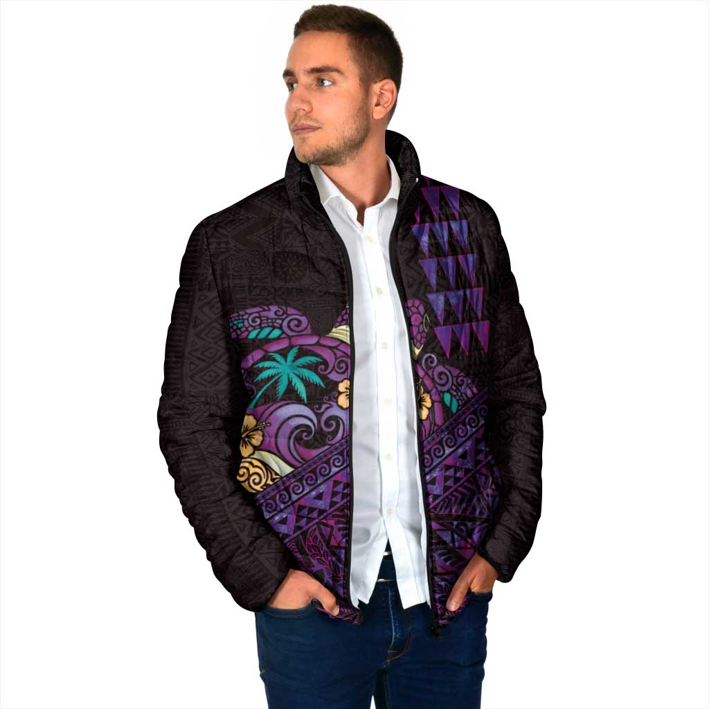 Hawaiian Abstract Sea Turtle Padded Jacket Polynesian Tapa Art and Kakau Tattoo Purple WaterColor LT03 - Polynesian Pride
