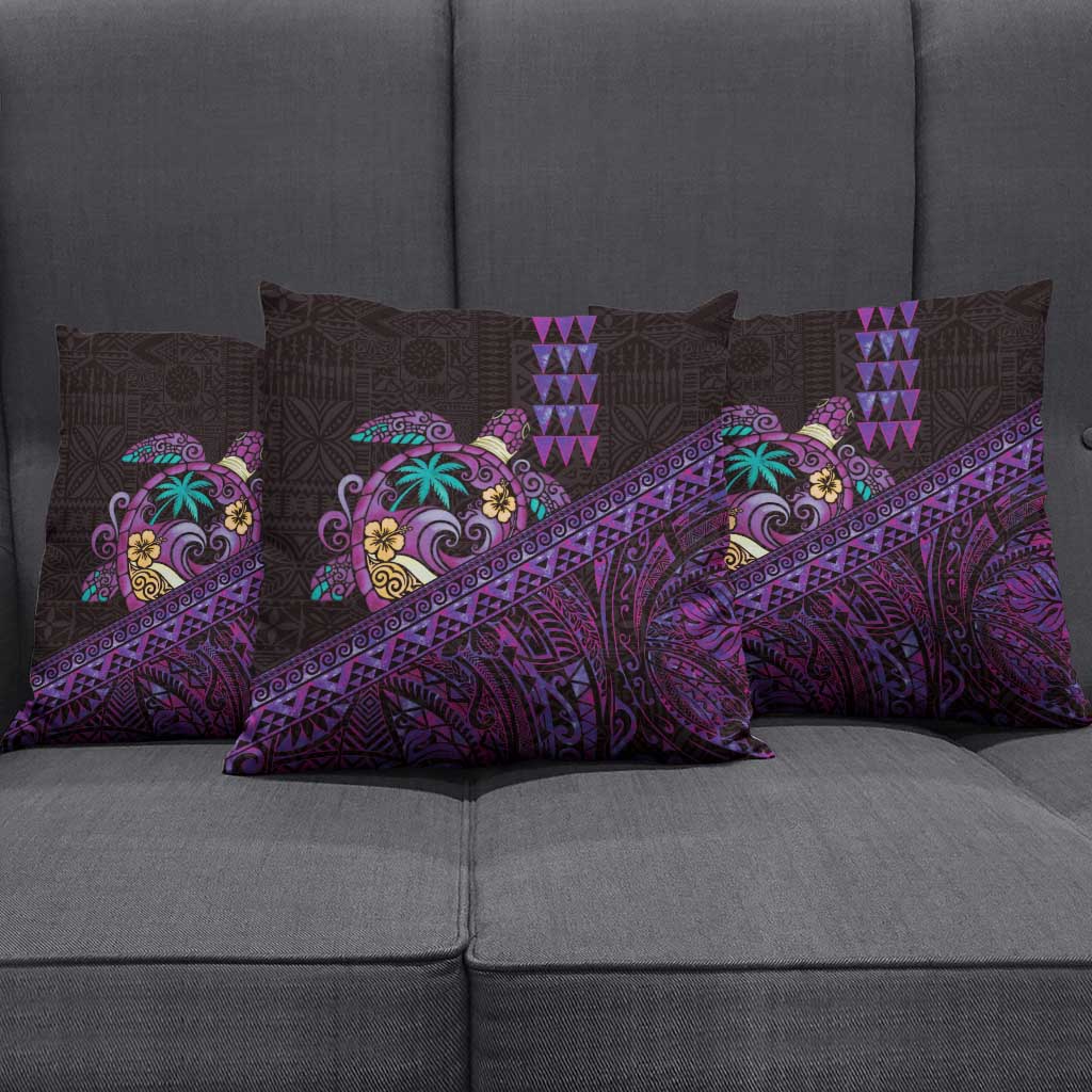 Hawaiian Abstract Sea Turtle Pillow Cover Polynesian Tapa Art and Kakau Tattoo Purple WaterColor LT03 - Polynesian Pride