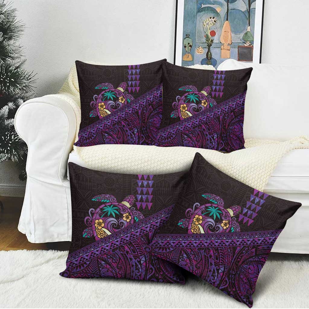 Hawaiian Abstract Sea Turtle Pillow Cover Polynesian Tapa Art and Kakau Tattoo Purple WaterColor LT03 - Polynesian Pride