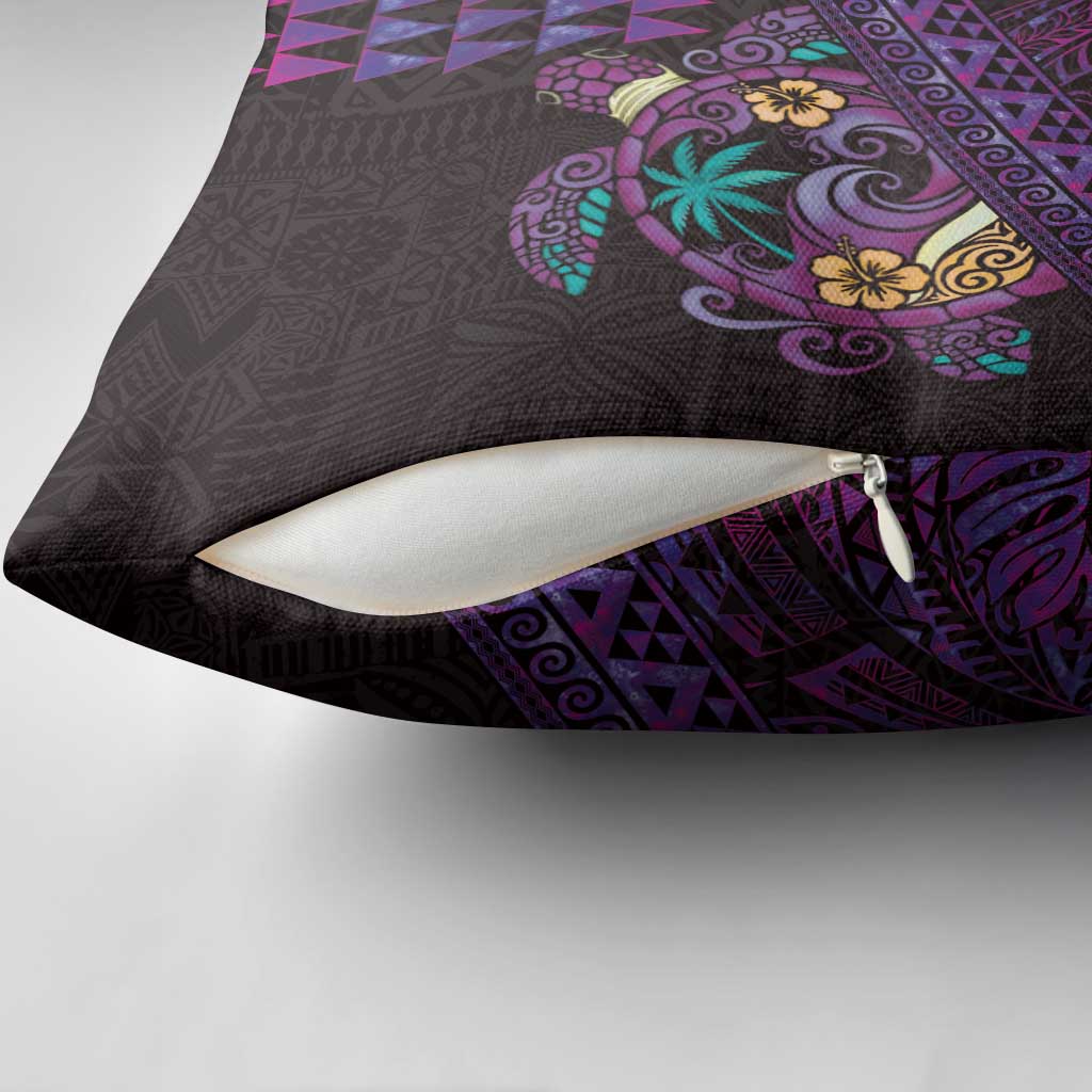 Hawaiian Abstract Sea Turtle Pillow Cover Polynesian Tapa Art and Kakau Tattoo Purple WaterColor LT03 - Polynesian Pride