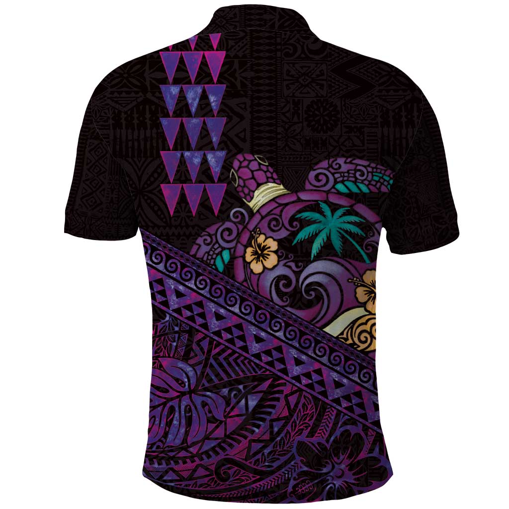 Hawaiian Abstract Sea Turtle Polo Shirt Polynesian Tapa Art and Kakau Tattoo Purple WaterColor LT03 - Polynesian Pride