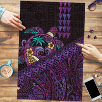 Hawaiian Abstract Sea Turtle Puzzle Polynesian Tapa Art and Kakau Tattoo Purple WaterColor LT03 Black - Polynesian Pride