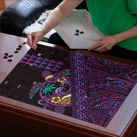 Hawaiian Abstract Sea Turtle Puzzle Polynesian Tapa Art and Kakau Tattoo Purple WaterColor LT03 - Polynesian Pride