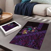 Hawaiian Abstract Sea Turtle Puzzle Polynesian Tapa Art and Kakau Tattoo Purple WaterColor LT03 - Polynesian Pride