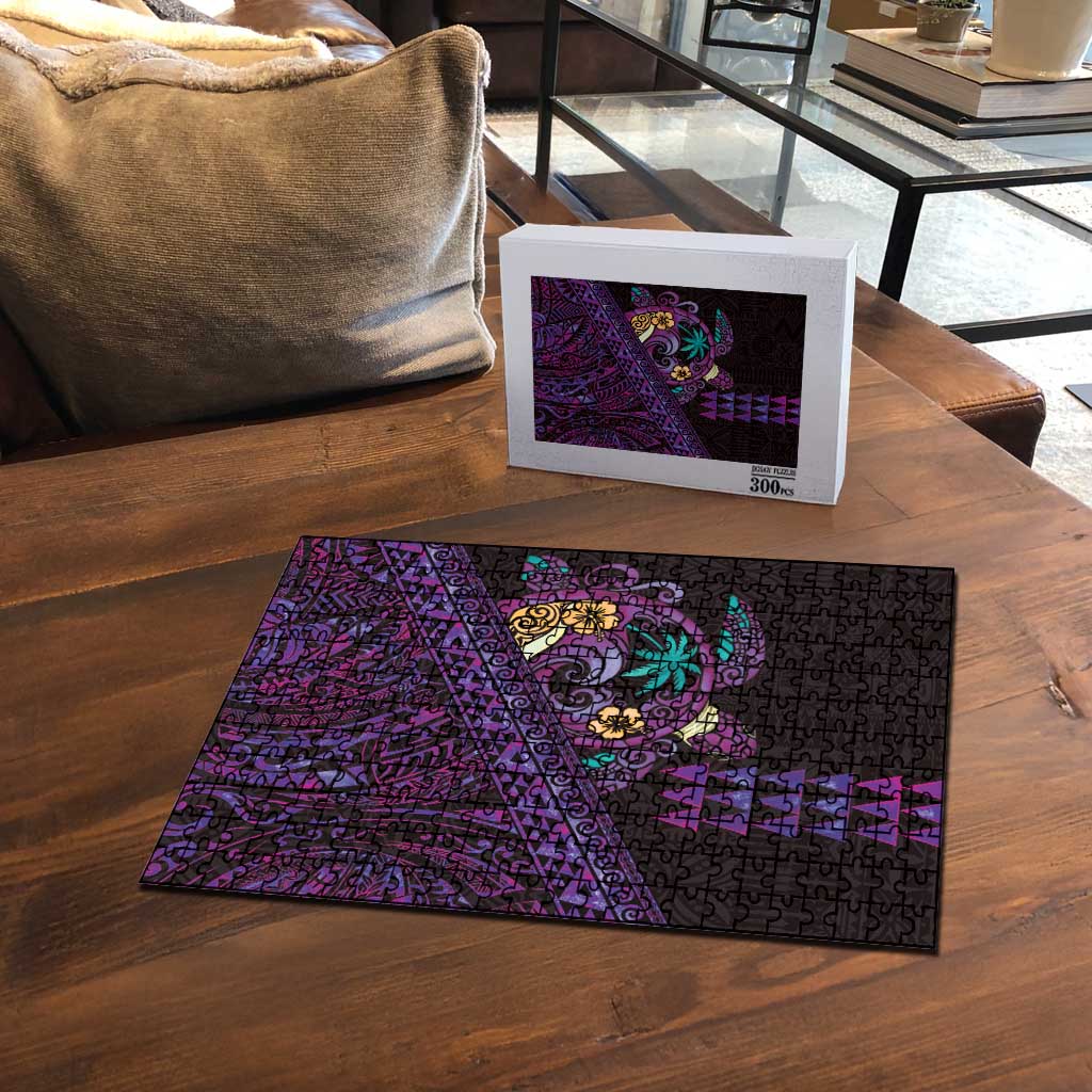 Hawaiian Abstract Sea Turtle Puzzle Polynesian Tapa Art and Kakau Tattoo Purple WaterColor LT03 - Polynesian Pride