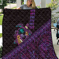 Hawaiian Abstract Sea Turtle Quilt Polynesian Tapa Art and Kakau Tattoo Purple WaterColor LT03 Black - Polynesian Pride