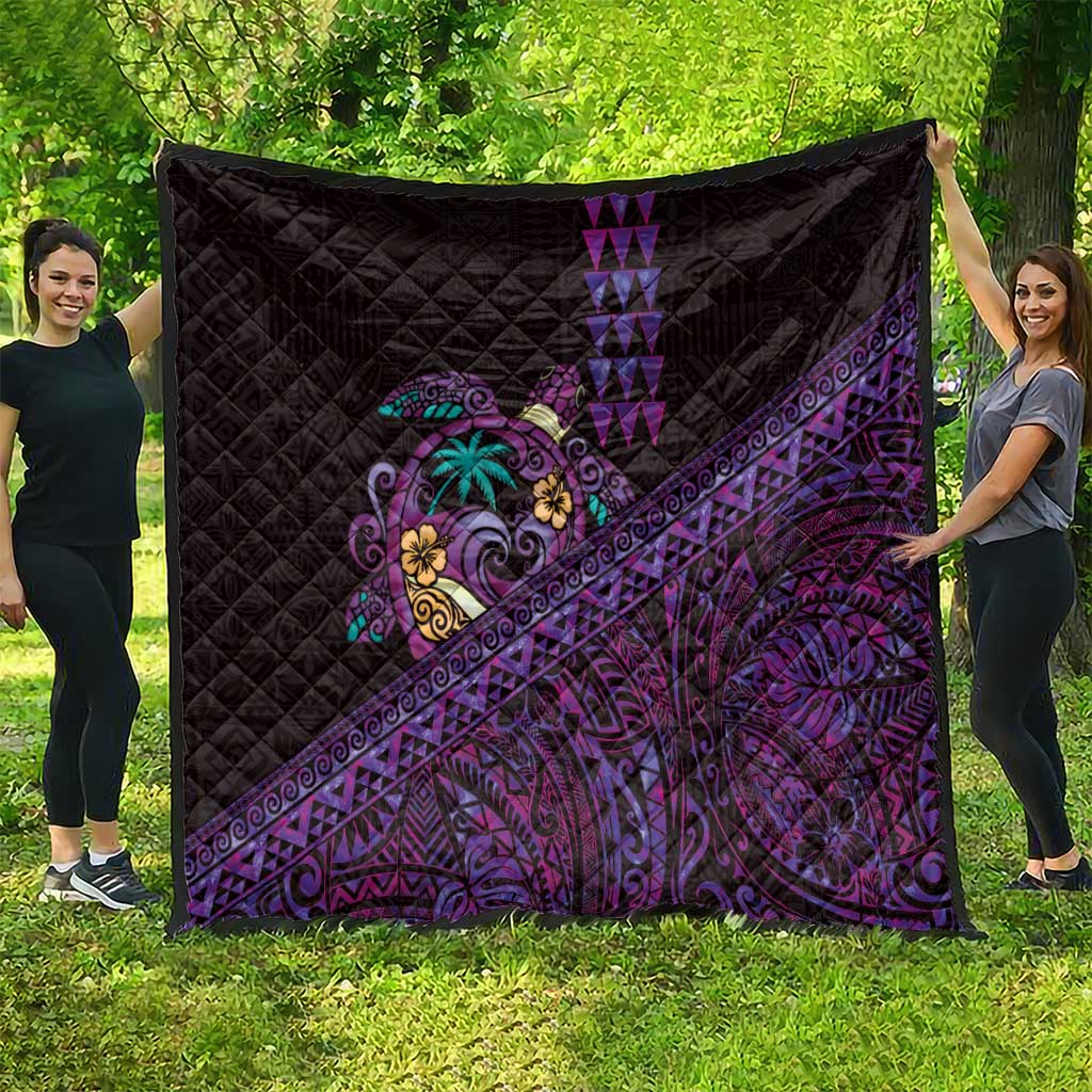 Hawaiian Abstract Sea Turtle Quilt Polynesian Tapa Art and Kakau Tattoo Purple WaterColor LT03 - Polynesian Pride