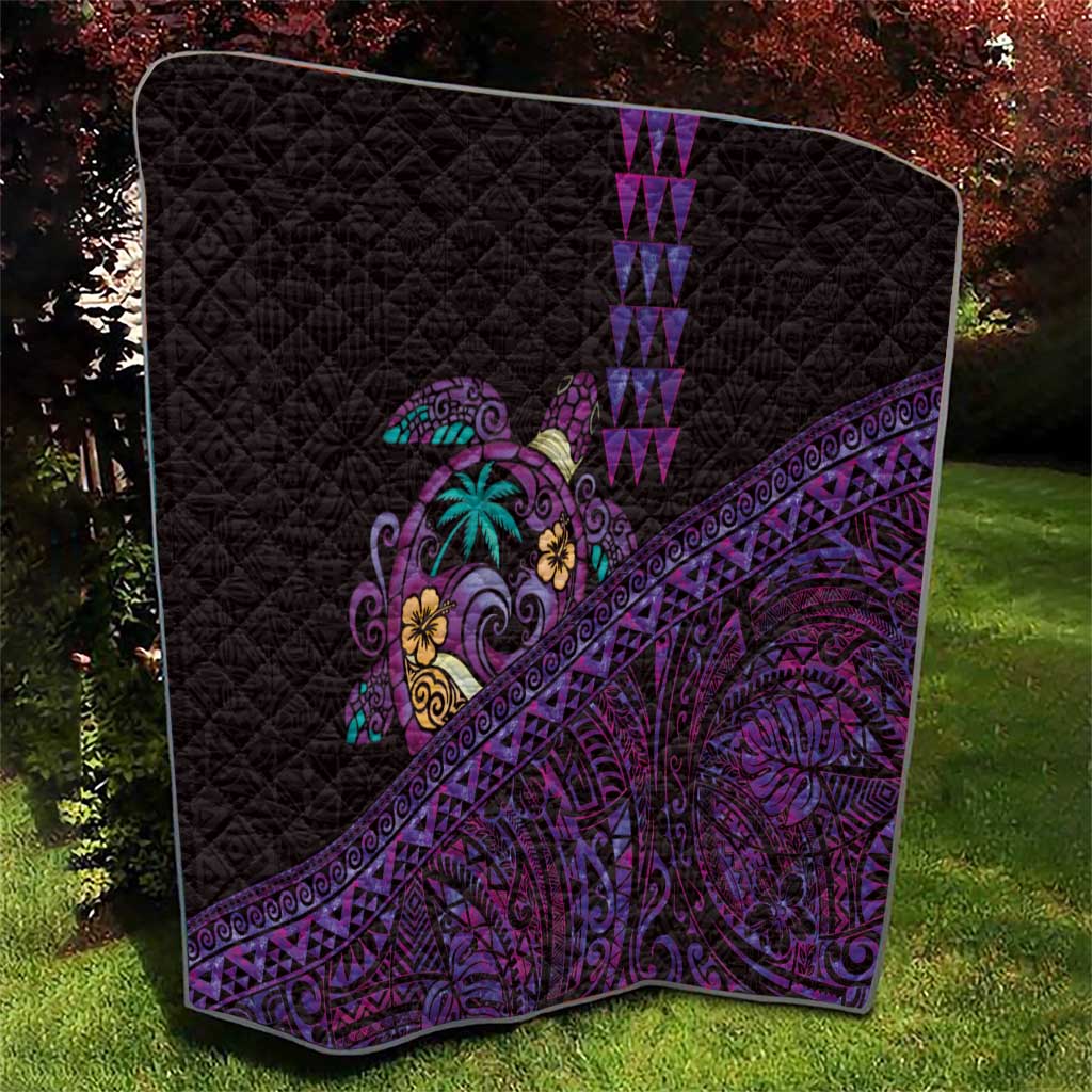 Hawaiian Abstract Sea Turtle Quilt Polynesian Tapa Art and Kakau Tattoo Purple WaterColor LT03 - Polynesian Pride