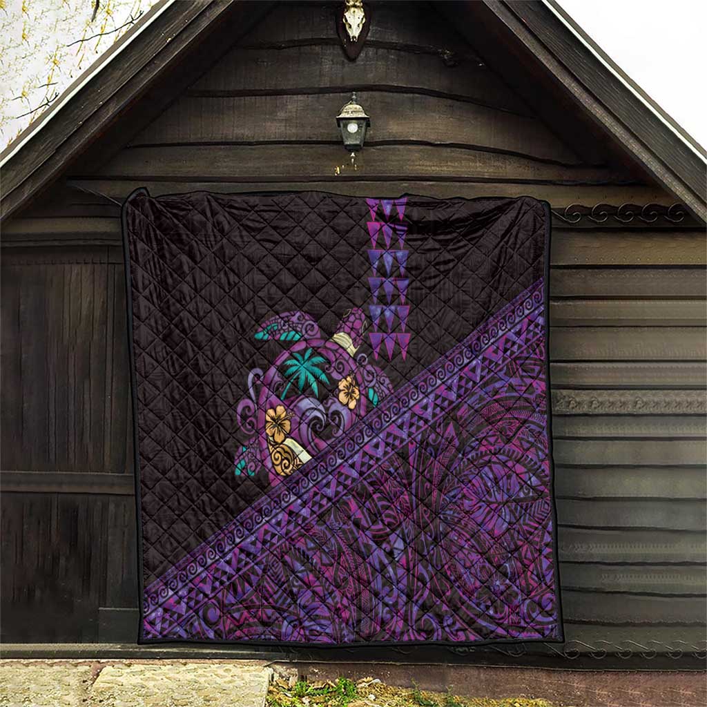 Hawaiian Abstract Sea Turtle Quilt Polynesian Tapa Art and Kakau Tattoo Purple WaterColor LT03 - Polynesian Pride