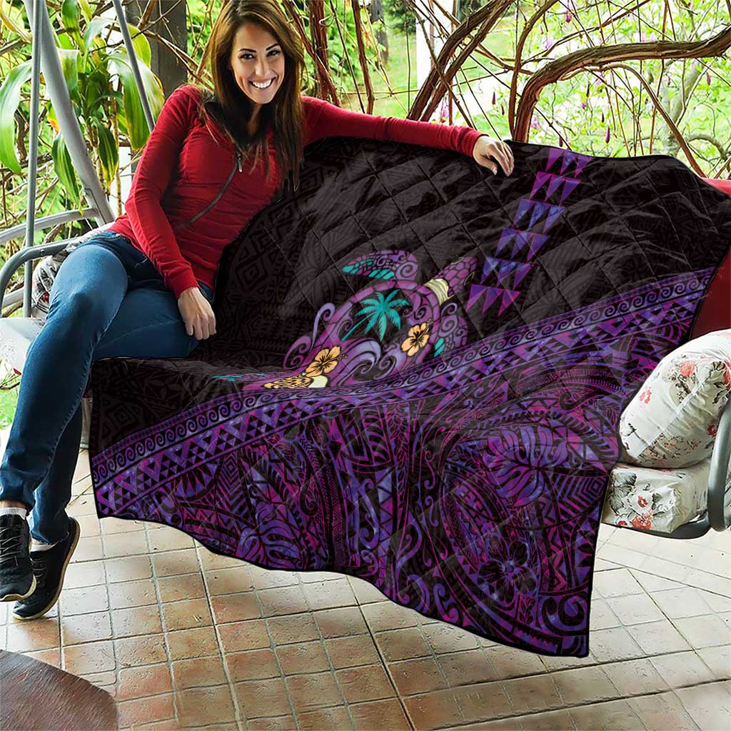Hawaiian Abstract Sea Turtle Quilt Polynesian Tapa Art and Kakau Tattoo Purple WaterColor LT03 - Polynesian Pride
