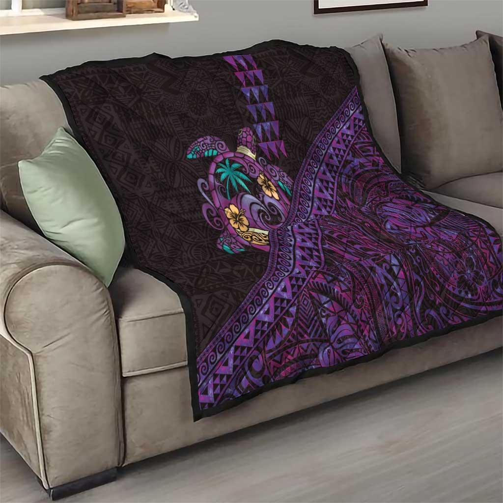 Hawaiian Abstract Sea Turtle Quilt Polynesian Tapa Art and Kakau Tattoo Purple WaterColor LT03 - Polynesian Pride