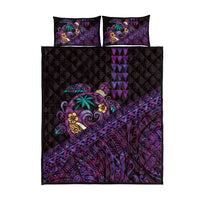 Hawaiian Abstract Sea Turtle Quilt Bed Set Polynesian Tapa Art and Kakau Tattoo Purple WaterColor LT03 - Polynesian Pride