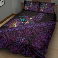Hawaiian Abstract Sea Turtle Quilt Bed Set Polynesian Tapa Art and Kakau Tattoo Purple WaterColor LT03 - Polynesian Pride