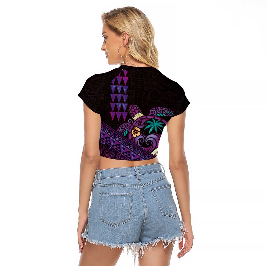 Hawaiian Abstract Sea Turtle Raglan Cropped T Shirt Polynesian Tapa Art and Kakau Tattoo Purple WaterColor LT03 - Polynesian Pride