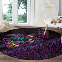 Hawaiian Abstract Sea Turtle Round Carpet Polynesian Tapa Art and Kakau Tattoo Purple WaterColor LT03 - Polynesian Pride
