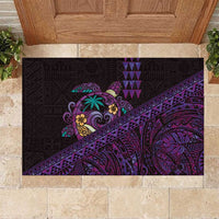 Hawaiian Abstract Sea Turtle Rubber Doormat Polynesian Tapa Art and Kakau Tattoo Purple WaterColor LT03 Black - Polynesian Pride