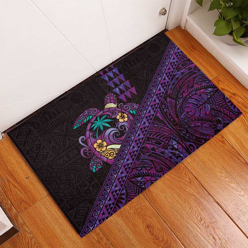 Hawaiian Abstract Sea Turtle Rubber Doormat Polynesian Tapa Art and Kakau Tattoo Purple WaterColor LT03 - Polynesian Pride