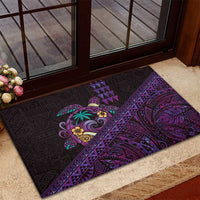 Hawaiian Abstract Sea Turtle Rubber Doormat Polynesian Tapa Art and Kakau Tattoo Purple WaterColor LT03 - Polynesian Pride
