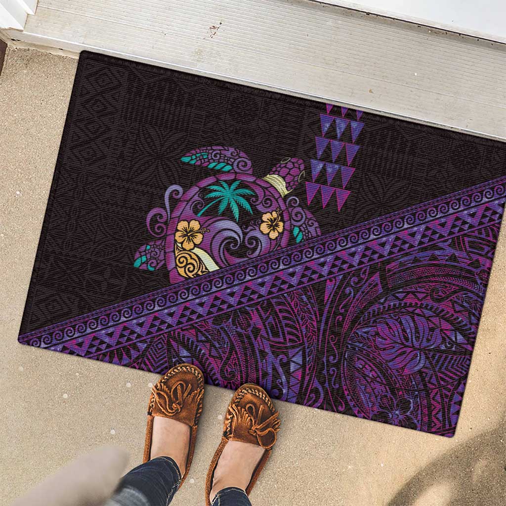 Hawaiian Abstract Sea Turtle Rubber Doormat Polynesian Tapa Art and Kakau Tattoo Purple WaterColor LT03 - Polynesian Pride