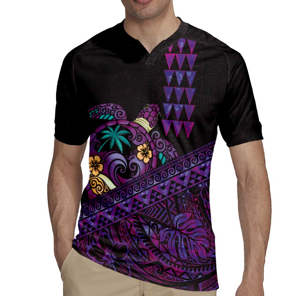 Hawaiian Abstract Sea Turtle Rugby Jersey Polynesian Tapa Art and Kakau Tattoo Purple WaterColor LT03 - Polynesian Pride