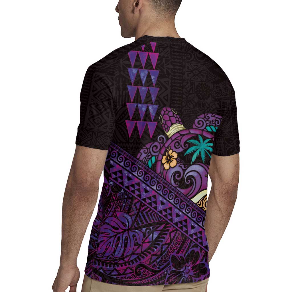 Hawaiian Abstract Sea Turtle Rugby Jersey Polynesian Tapa Art and Kakau Tattoo Purple WaterColor LT03 - Polynesian Pride