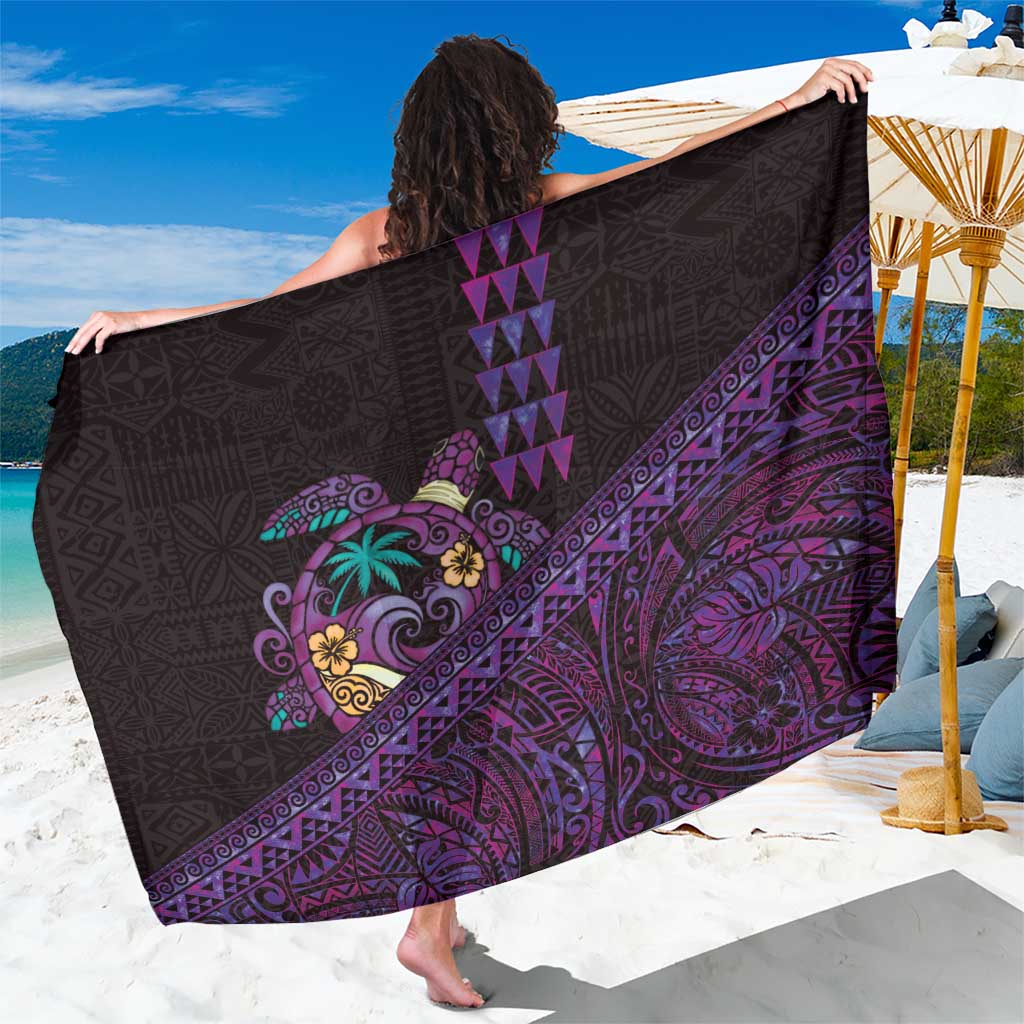 Hawaiian Abstract Sea Turtle Sarong Polynesian Tapa Art and Kakau Tattoo Purple WaterColor LT03 One Size 44 x 66 inches Black - Polynesian Pride