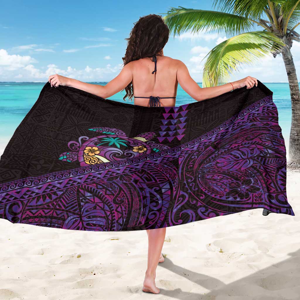 Hawaiian Abstract Sea Turtle Sarong Polynesian Tapa Art and Kakau Tattoo Purple WaterColor LT03 - Polynesian Pride