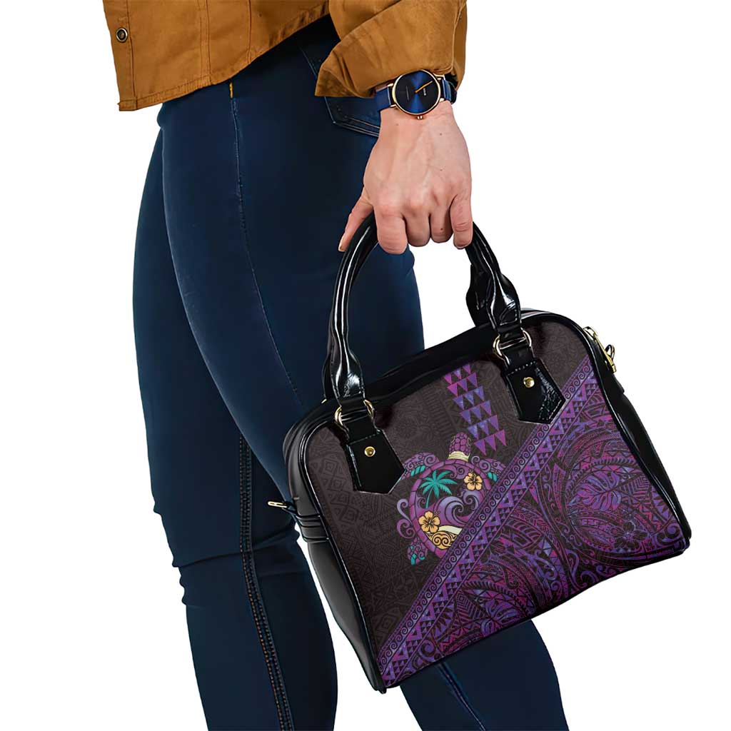 Hawaiian Abstract Sea Turtle Shoulder Handbag Polynesian Tapa Art and Kakau Tattoo Purple WaterColor LT03 - Polynesian Pride