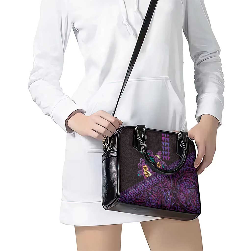 Hawaiian Abstract Sea Turtle Shoulder Handbag Polynesian Tapa Art and Kakau Tattoo Purple WaterColor LT03 - Polynesian Pride