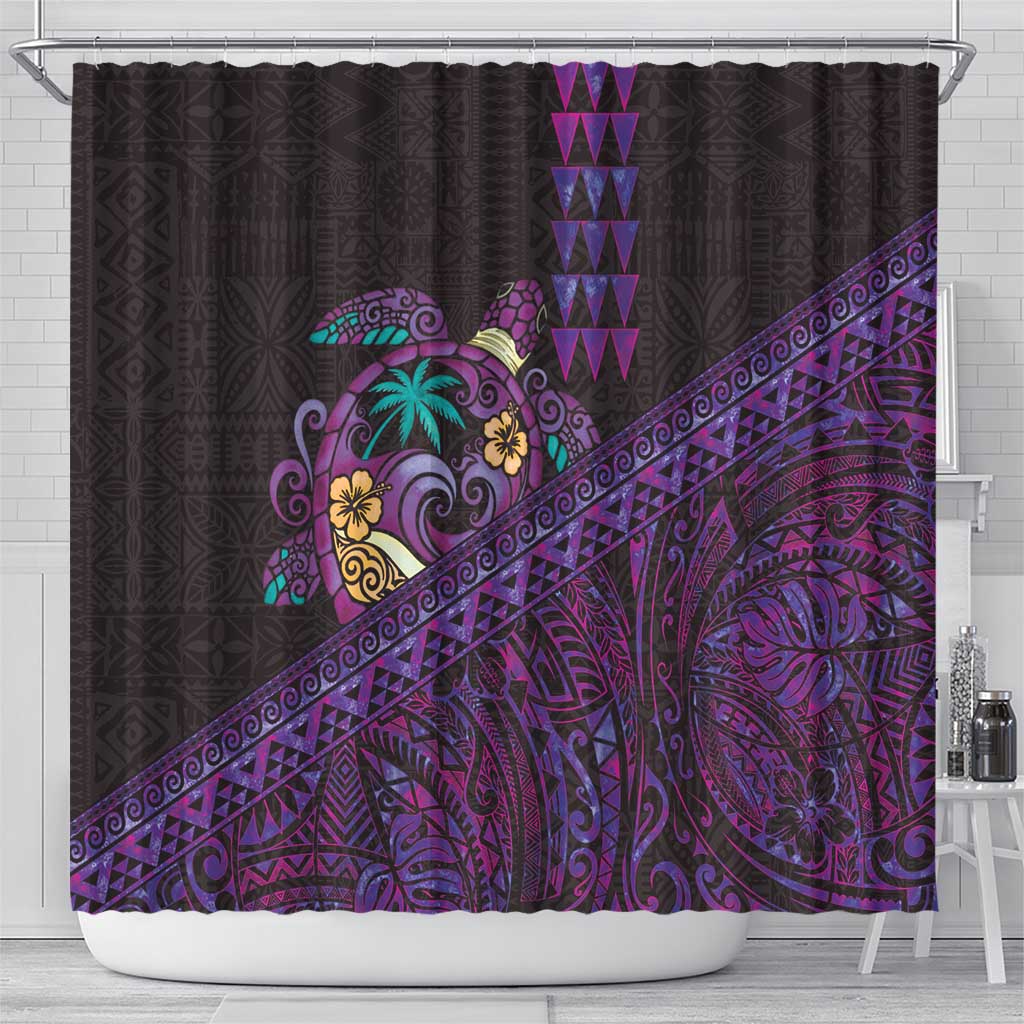 Hawaiian Abstract Sea Turtle Shower Curtain Polynesian Tapa Art and Kakau Tattoo Purple WaterColor LT03 - Polynesian Pride