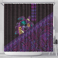 Hawaiian Abstract Sea Turtle Shower Curtain Polynesian Tapa Art and Kakau Tattoo Purple WaterColor LT03 - Polynesian Pride