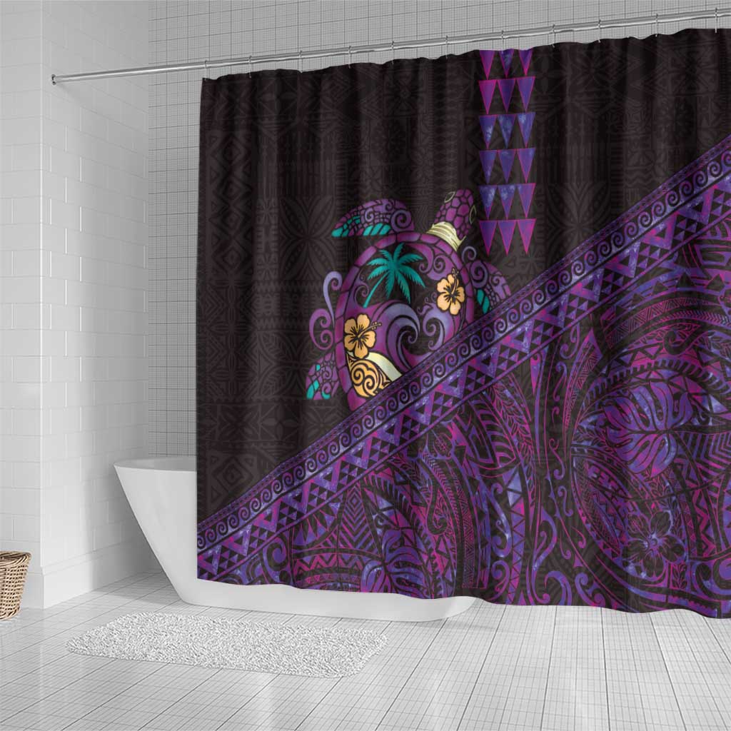 Hawaiian Abstract Sea Turtle Shower Curtain Polynesian Tapa Art and Kakau Tattoo Purple WaterColor LT03 - Polynesian Pride