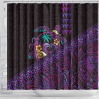Hawaiian Abstract Sea Turtle Shower Curtain Polynesian Tapa Art and Kakau Tattoo Purple WaterColor LT03 - Polynesian Pride