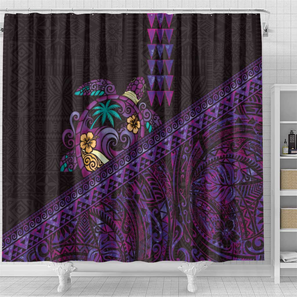 Hawaiian Abstract Sea Turtle Shower Curtain Polynesian Tapa Art and Kakau Tattoo Purple WaterColor LT03 - Polynesian Pride