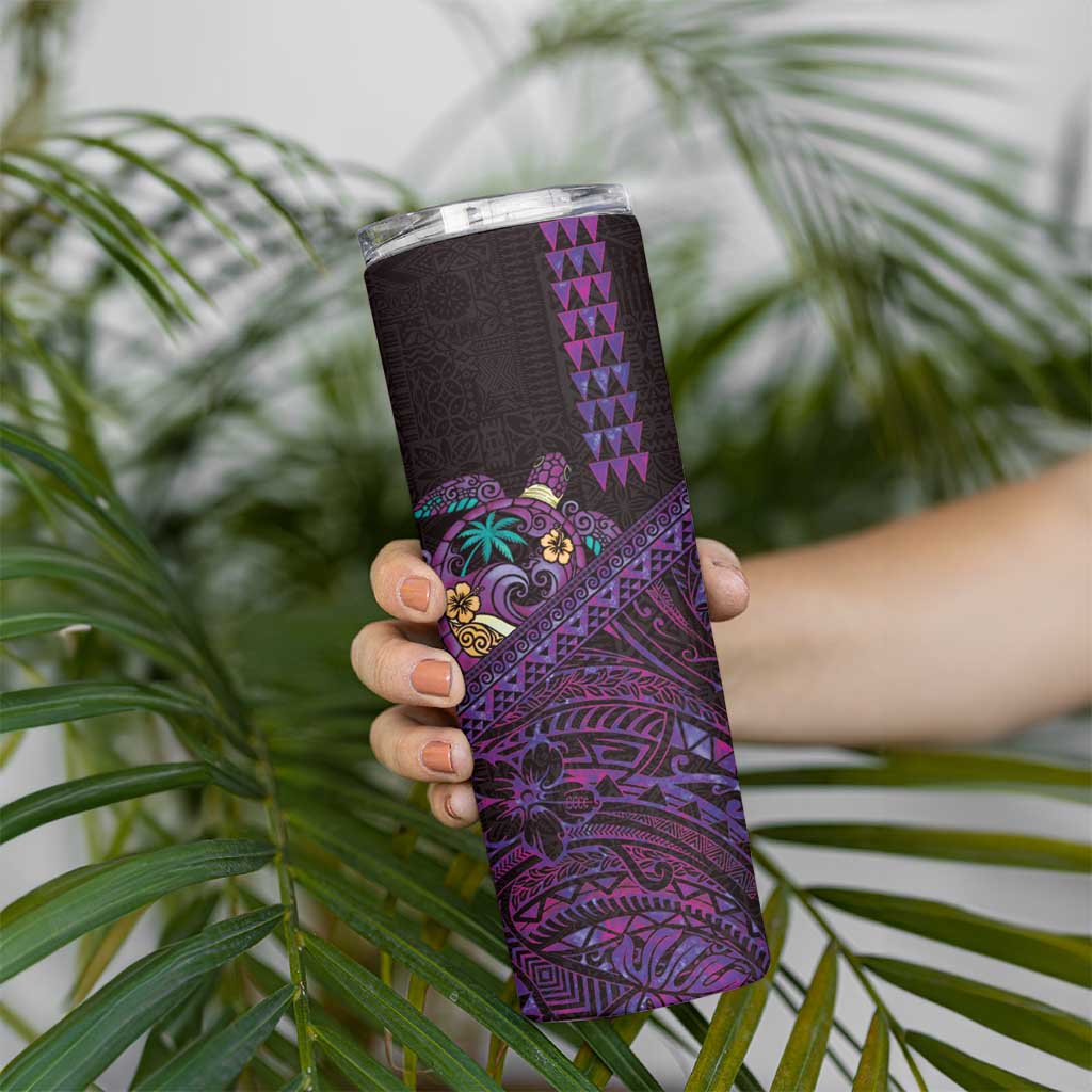 Hawaiian Abstract Sea Turtle Skinny Tumbler Polynesian Tapa Art and Kakau Tattoo Purple WaterColor LT03 - Polynesian Pride