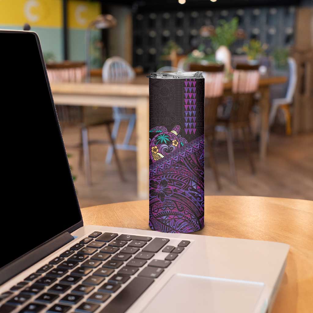 Hawaiian Abstract Sea Turtle Skinny Tumbler Polynesian Tapa Art and Kakau Tattoo Purple WaterColor LT03 - Polynesian Pride