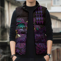 Hawaiian Abstract Sea Turtle Sleeveless Puffer Jacket Polynesian Tapa Art and Kakau Tattoo Purple WaterColor LT03 - Polynesian Pride