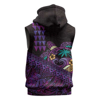 Hawaiian Abstract Sea Turtle Sleeveless Zip Hoodie Polynesian Tapa Art and Kakau Tattoo Purple WaterColor LT03 - Polynesian Pride