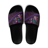 Hawaiian Abstract Sea Turtle Slide Sandals Polynesian Tapa Art and Kakau Tattoo Purple WaterColor LT03 Black - Polynesian Pride