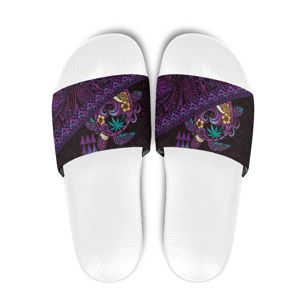 Hawaiian Abstract Sea Turtle Slide Sandals Polynesian Tapa Art and Kakau Tattoo Purple WaterColor LT03 Black - Polynesian Pride