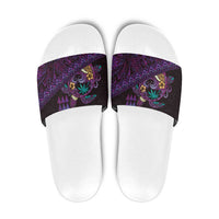 Hawaiian Abstract Sea Turtle Slide Sandals Polynesian Tapa Art and Kakau Tattoo Purple WaterColor LT03 Black - Polynesian Pride