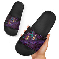 Hawaiian Abstract Sea Turtle Slide Sandals Polynesian Tapa Art and Kakau Tattoo Purple WaterColor LT03 - Polynesian Pride