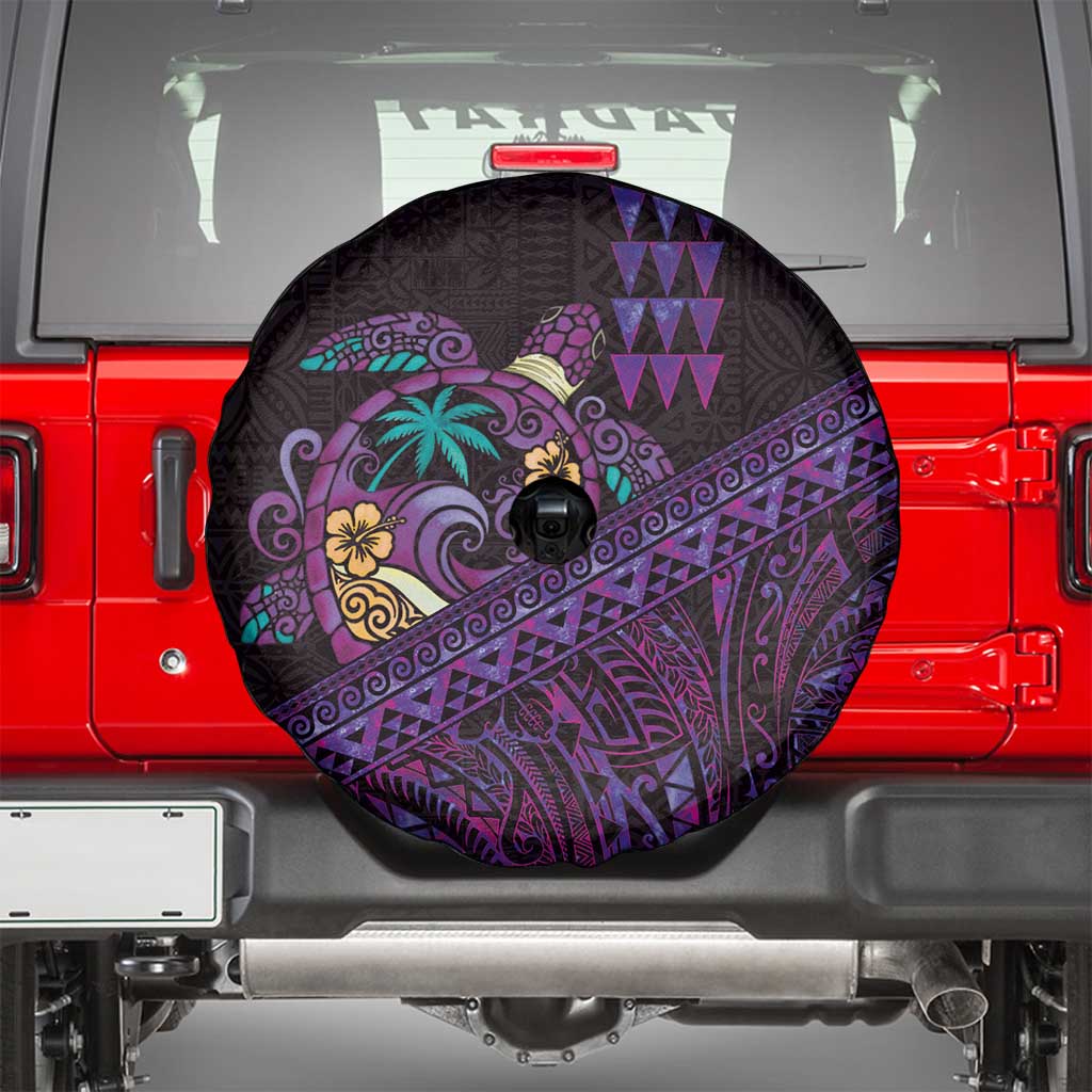 Hawaiian Abstract Sea Turtle Spare Tire Cover Polynesian Tapa Art and Kakau Tattoo Purple WaterColor LT03 - Polynesian Pride