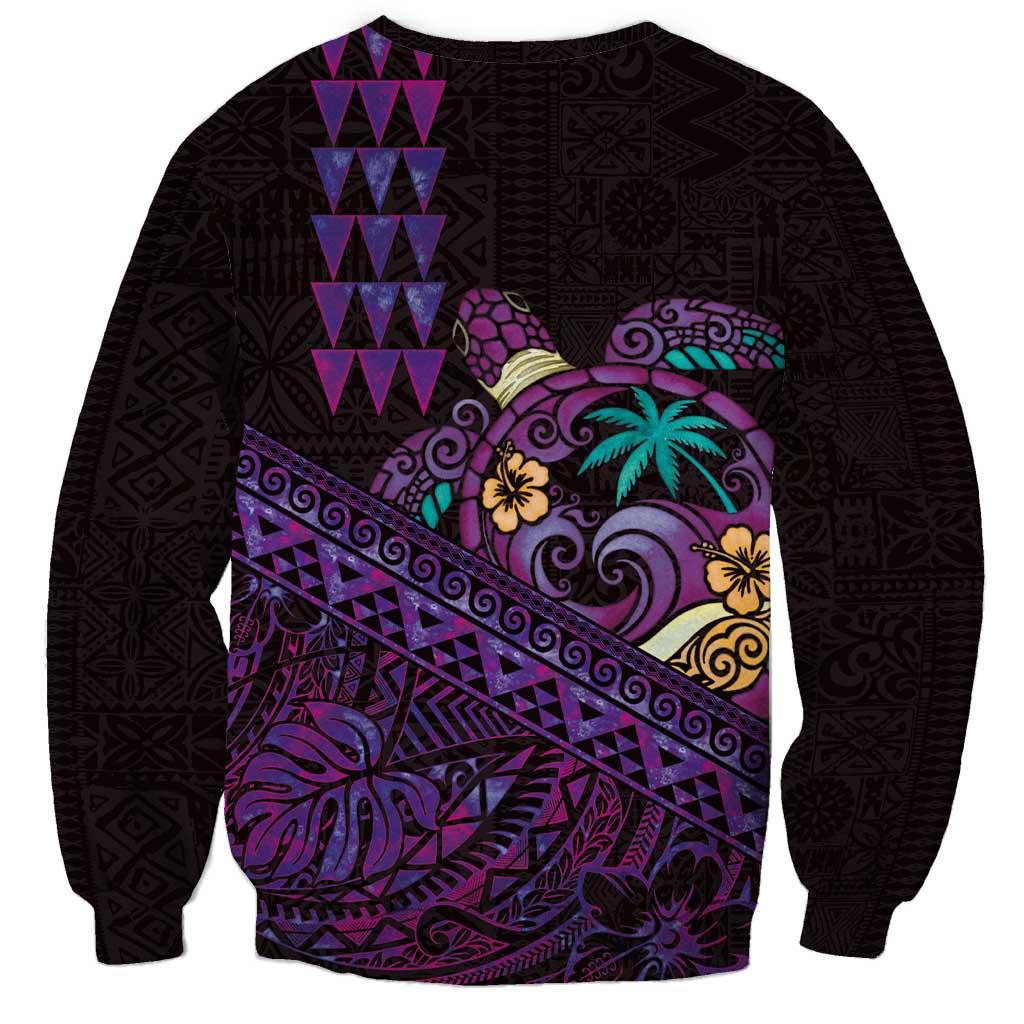 Hawaiian Abstract Sea Turtle Sweatshirt Polynesian Tapa Art and Kakau Tattoo Purple WaterColor LT03 - Polynesian Pride