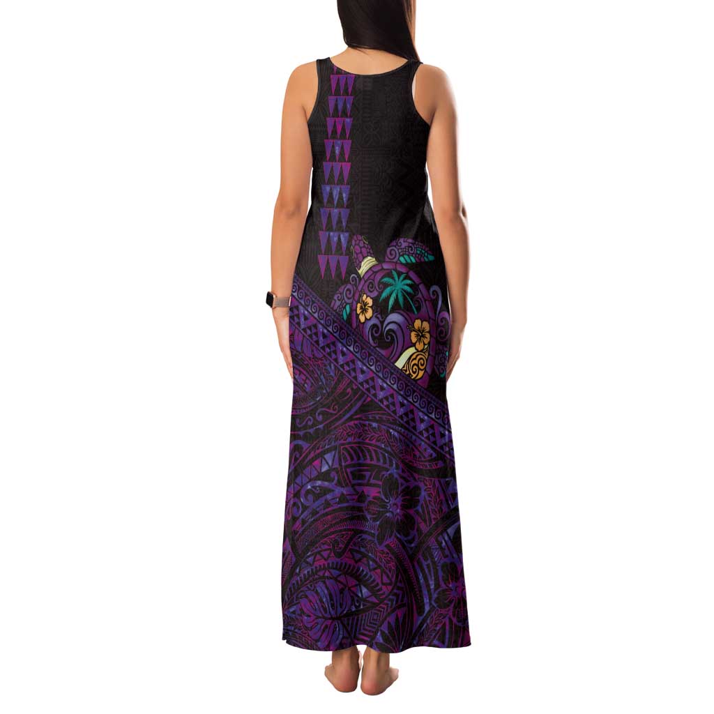 Hawaiian Abstract Sea Turtle Tank Maxi Dress Polynesian Tapa Art and Kakau Tattoo Purple WaterColor LT03 - Polynesian Pride