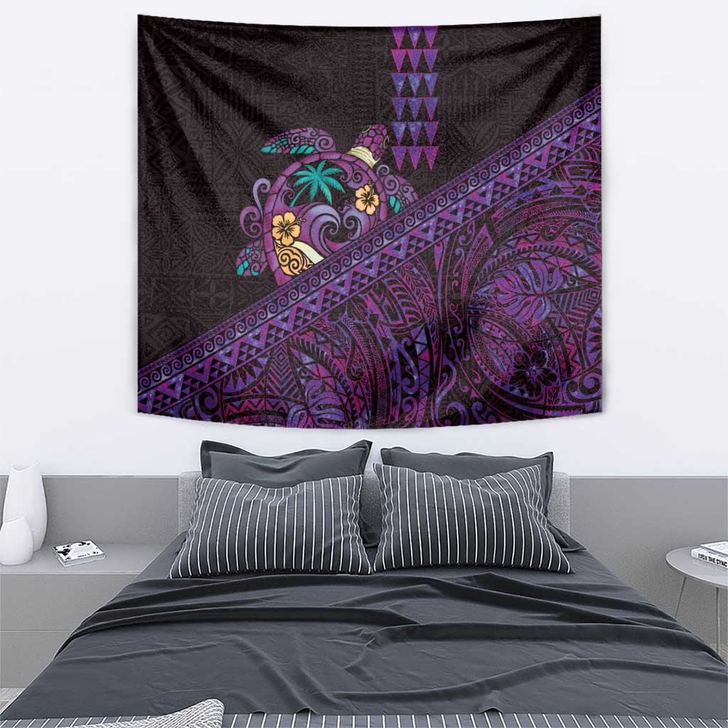 Hawaiian Abstract Sea Turtle Tapestry Polynesian Tapa Art and Kakau Tattoo Purple WaterColor LT03 - Polynesian Pride